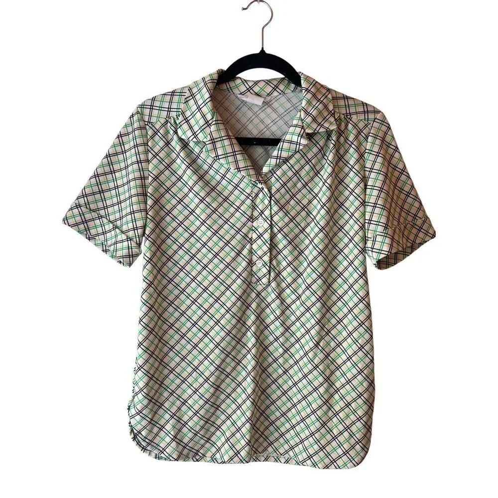 VTG Sears Bowler Shirt sz 12 / L fits like M 80's preppy academia stretch